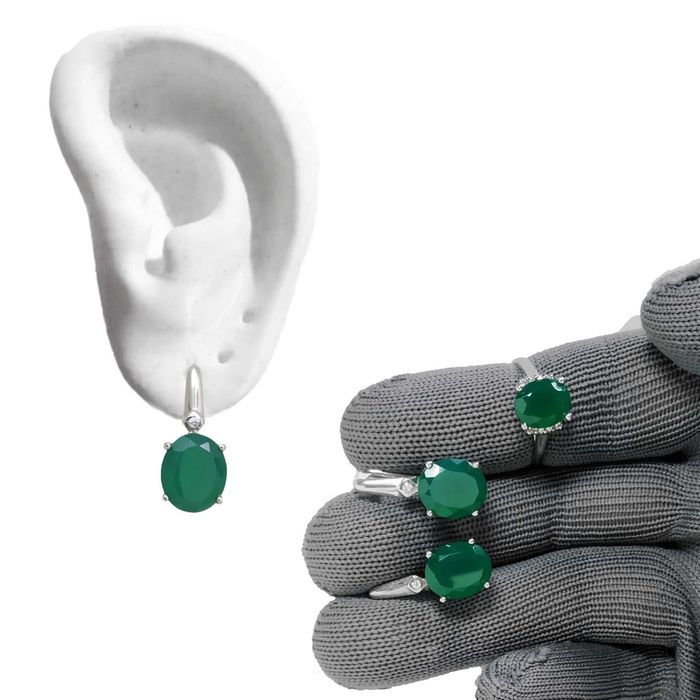 Серебряный комплект с зеленым агатом