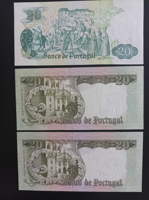 3 Notas de 20 escudos (2 Santo António e 1 Garcia de Orta),