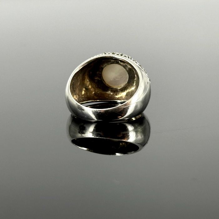 Srebro - Srebrny pierścionek z Perłą i Markazytami - próba 925