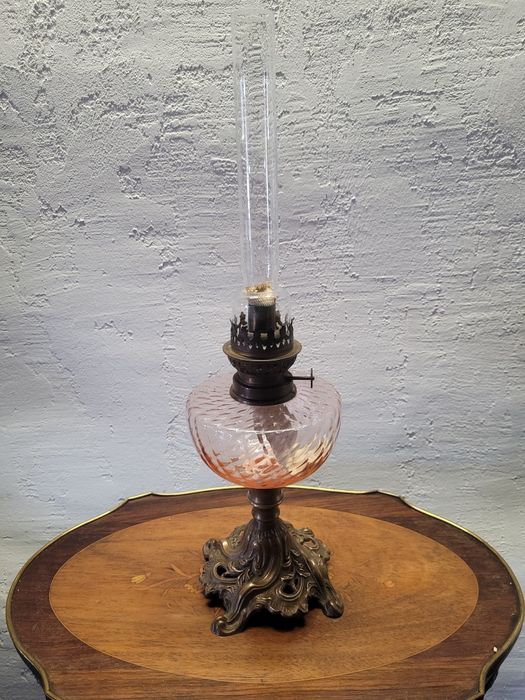 Piękna antyczna lampa naftowa mosiądz szkło antyk