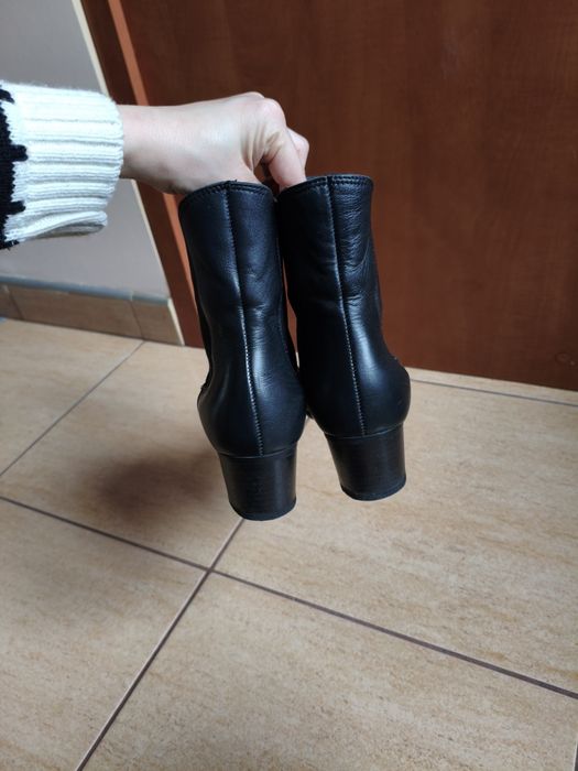 Sztyblety czarne botki za kostkę z gumką kowbojki 37 Ryłko  skórzane