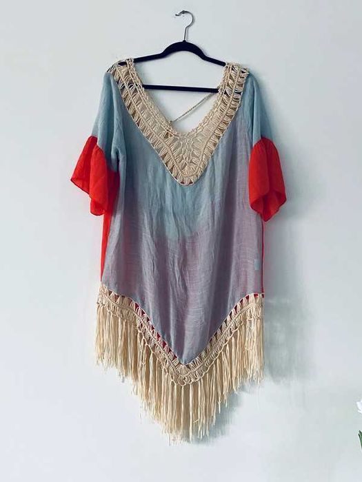 Tunika plażowa/pareo z frędzlami na kostium kąpielowy