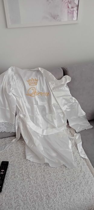Szlafrok biały satyna damski S