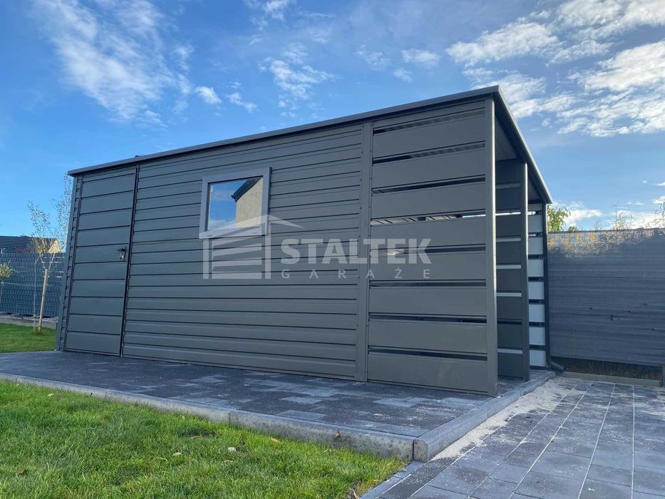 Schowek Domek ogrodowy 3,8x2,5m wiata drzwi okno dach spad w tył ST149