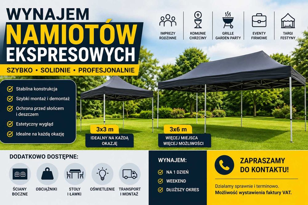 Wynajem Namiotów ekspresowych 3x3-3x6