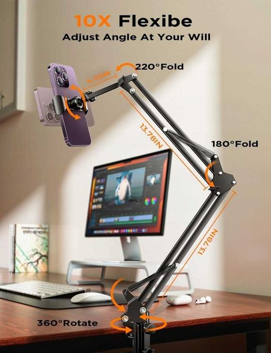 LISEN Uchwyt na tablet 4–13'' do łóżka/biurka, regulowany, PRO Stable