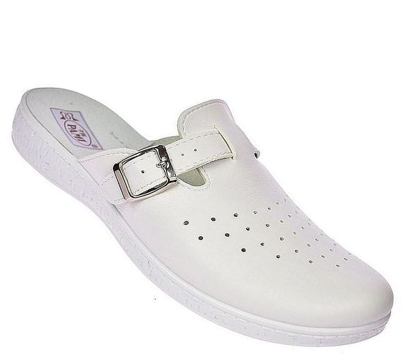 Białe klapki medyczne męskie zakryte palce Pami TOP r. 40