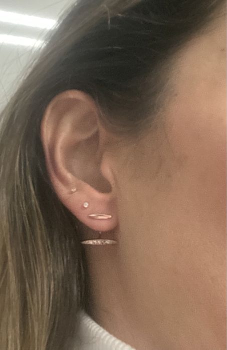 Brincos duplos, em prata rosa, com zircónias