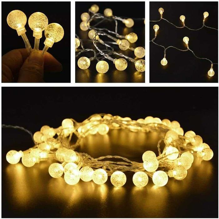 Girlanda Kryształowe Kule Lampki Do Domu Ogrodu Na Taras 10M 80 Led Biel