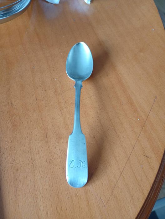 Stara srebrna carska łyżeczka z grawerem próba vintage