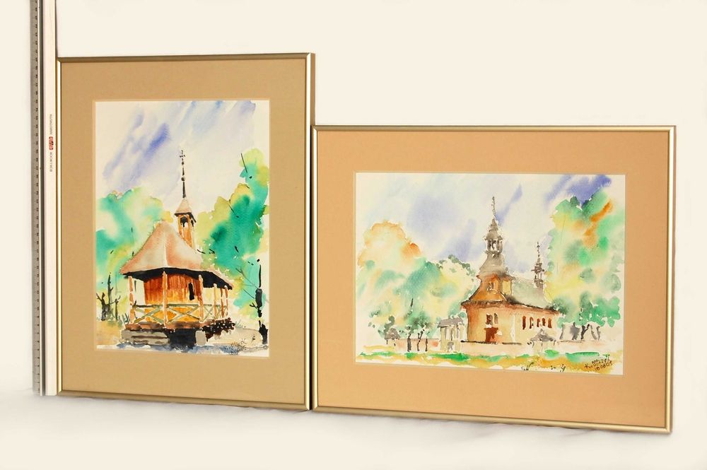 Krzysztof Miazek, architektura drewniana, cerkiew, akwarela