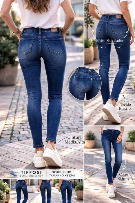 Calças de ganga da Tiffosi, especificamente o modelo Double-up da linha Denim Collection