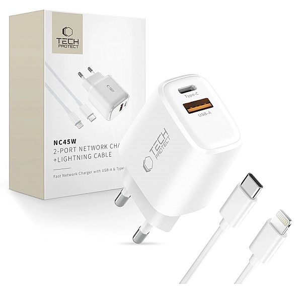 Tech-Protect Nca45W-Gan 2-Port Network Charger Pd 45W / Qc3.0 + Lightn