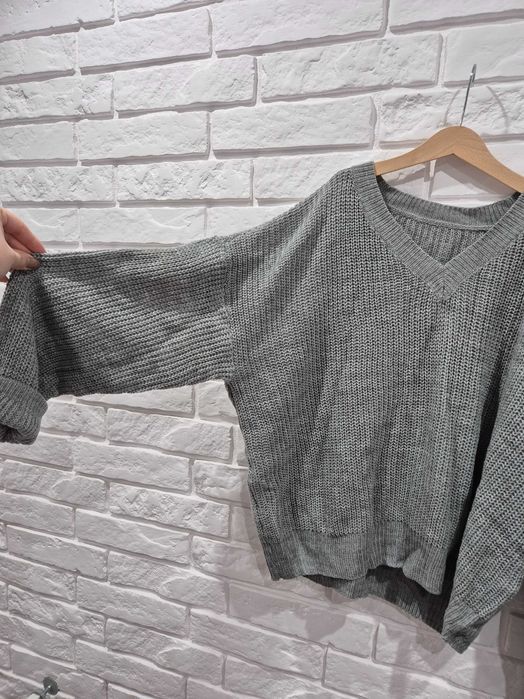 Sweter oversize casual basic luźny splot dekolt V rozm XXL (44)