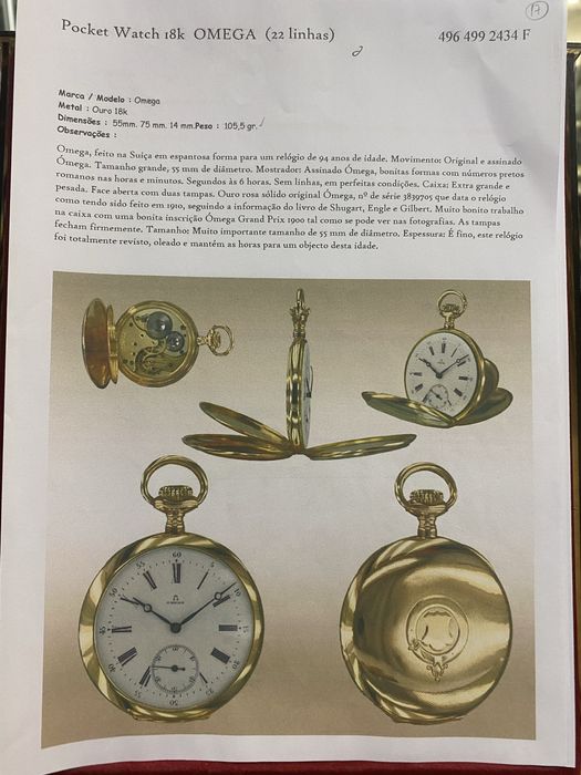 Relogio de Ouro OMEGA 22 LINHAS