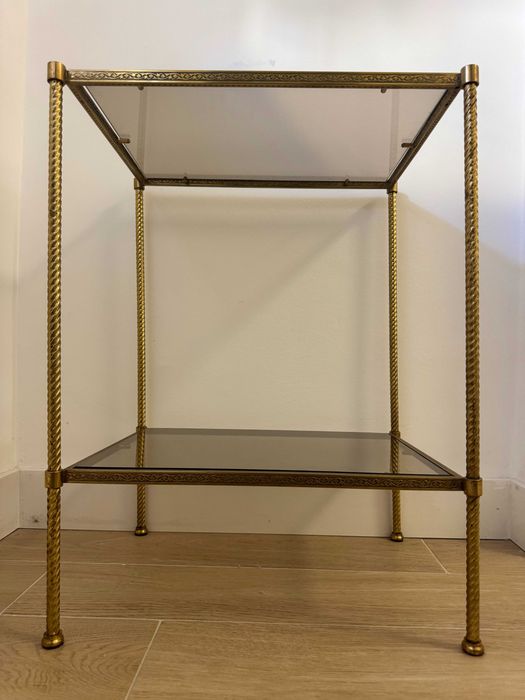 Mesa de apoio francesa em latão e bronze, anos 70 / Vintage 1970s French Brass Bronze Side Table