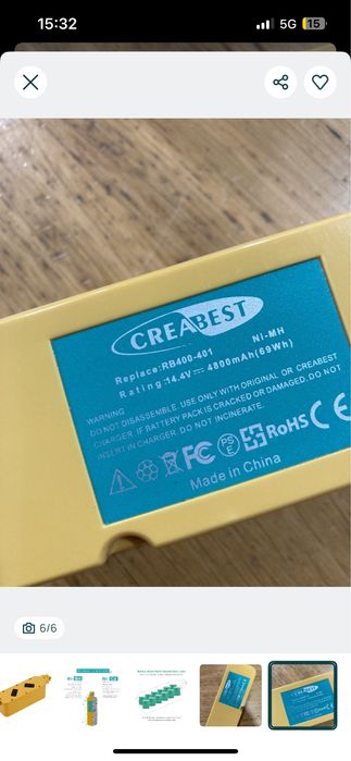 Bateria Creabest iRobot Roomba 14.4V 4800mAh - NoVo