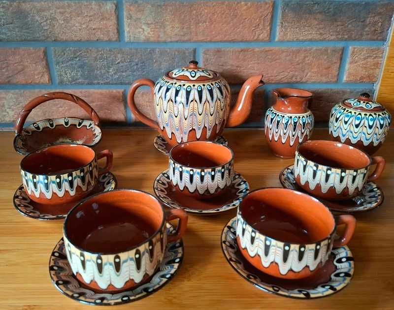 PRL vintage bułgarski ceramiczny  serwis do herbaty ręcznie malowany