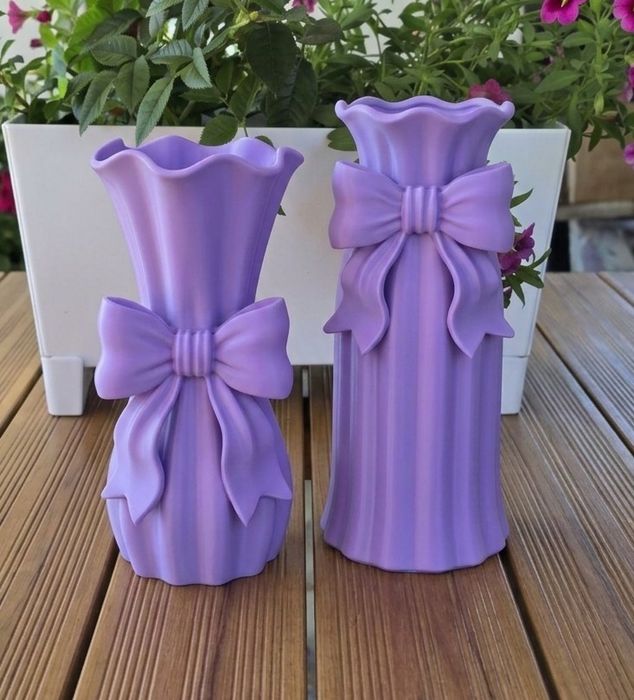 Wazony dekoracyjne z kokardą 2 szt. Fiolet 16 i 17 cm