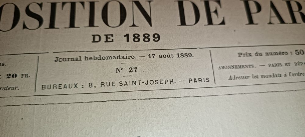 Antigo jornal l'exposition de Paris de 1889