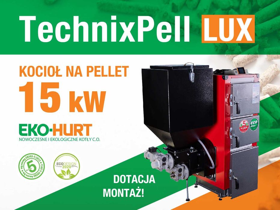Kocioł TechnixPell Lux na pellet o mocy 15 kW - piec 5 klasy ECODESIGN