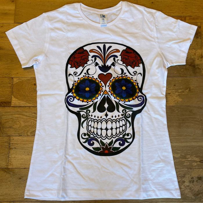 Gildan Damski T-shirt Lato Logo Czaszka-kwiaty Rozm. M