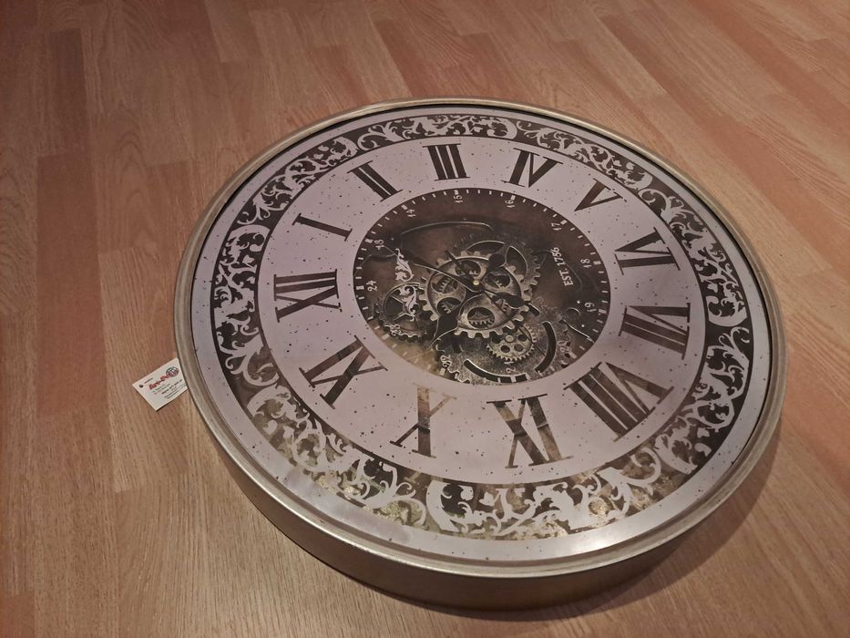 Zegar na ścianę w kolorze starego srebra, duży Ø60cm styl industrialny