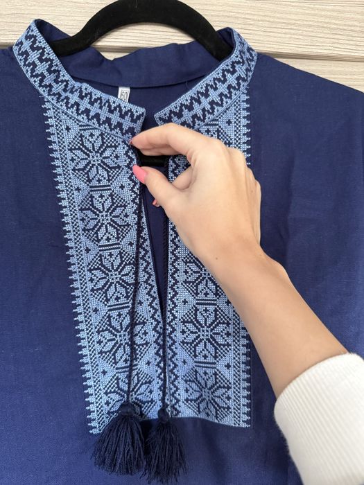 Чоловіча темно-синя вишиванка бавовняна ХХЛ-3ХЛ