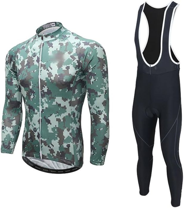 Męski strój rowerowy kolarski camouflage Bluza spodnie z wkładką