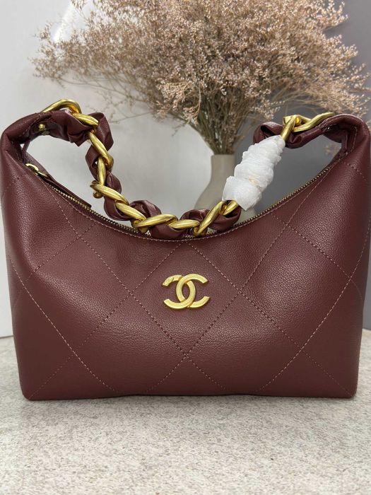 Сумка Chanel Hobo Бордова шкіряна / Женская бордовая сумка Шанель