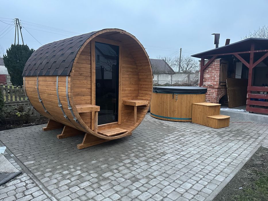ZŁOŻONA Sauna ogrodowa beczka z piecem harvia 9kw