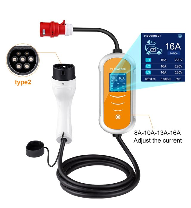 ЗАРЯДКА 11КВТ‼️ IPENGEN 11kW 16A 3 фази зарядка для електромобіля Type 2 | Регулювання 8-10-13-16A | Кабель 4м EV Charger переносна