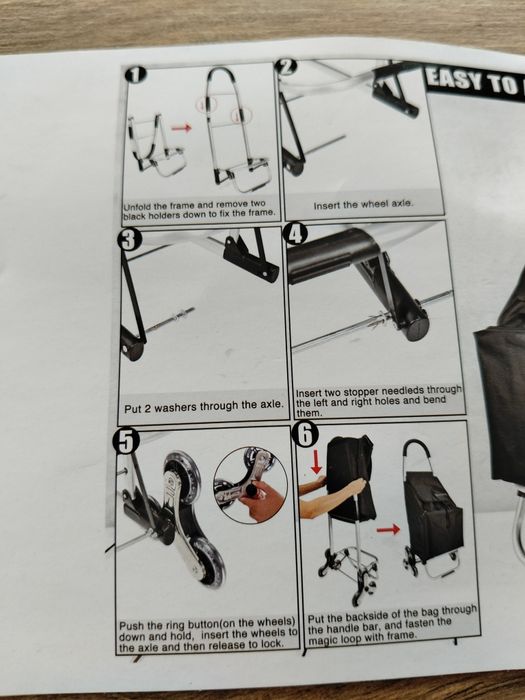 Wózek, torba na zakupy, łatwe wchodzenie po schodach