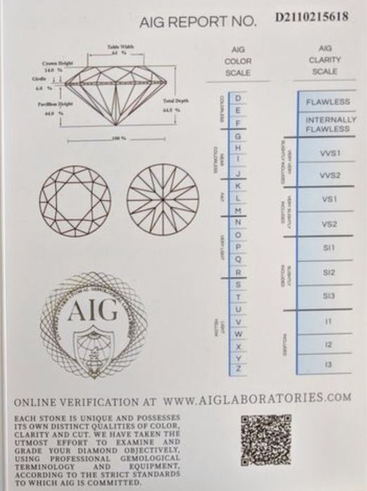 Diamante 1 Quilate com certificado AIG