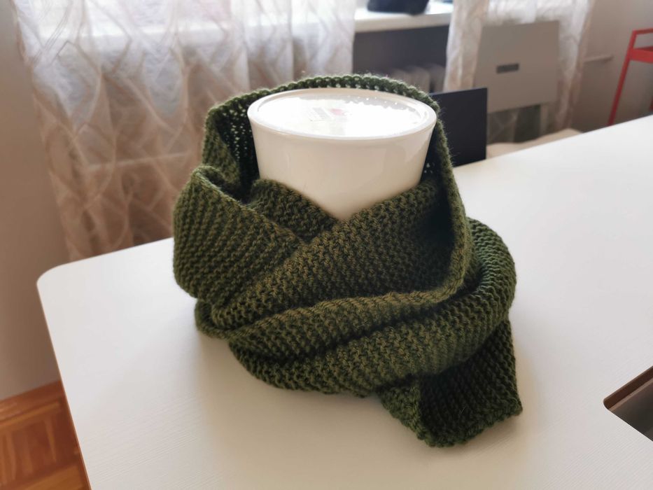 Szal komin z wełny khaki rękodzieło