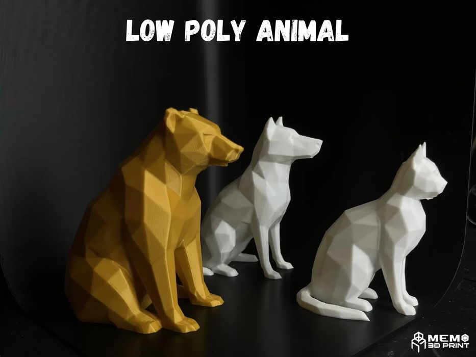 Figura Animal Low Poly (Gato, Cão, Urso)