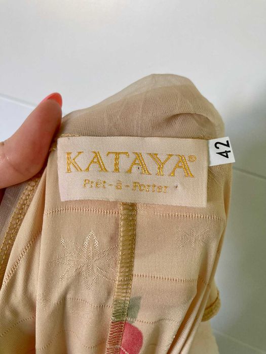 Nowa piękna midi sukienka ecru w róże Kataya latino S M