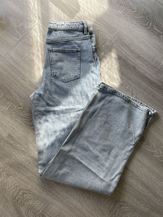 H&M niebieskie jeansy damskie szeroka nogawka