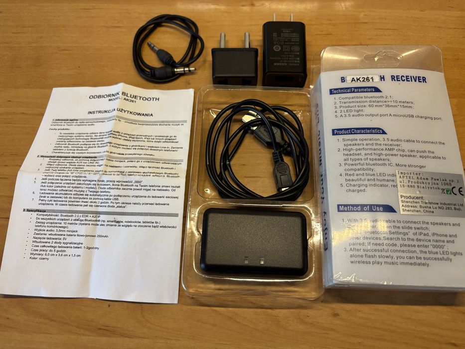 Odbiornik Bluetooth AK261 H166 do radia / wieży / AUX – kompletny zestaw
