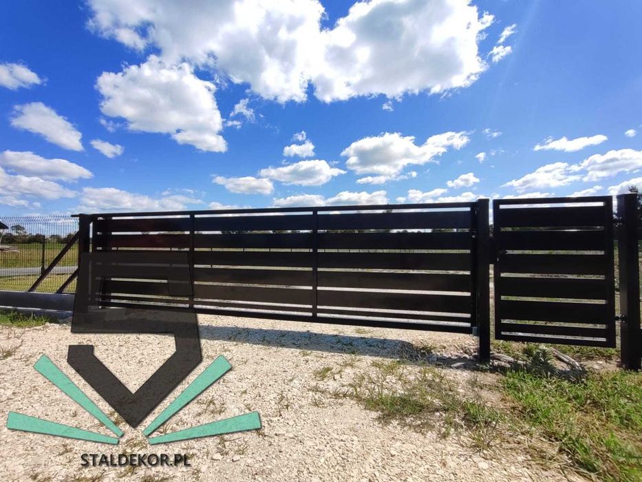 Brama przesuwna panelowa 4/1,5m, palisada pozioma, lamele PRODUCENT