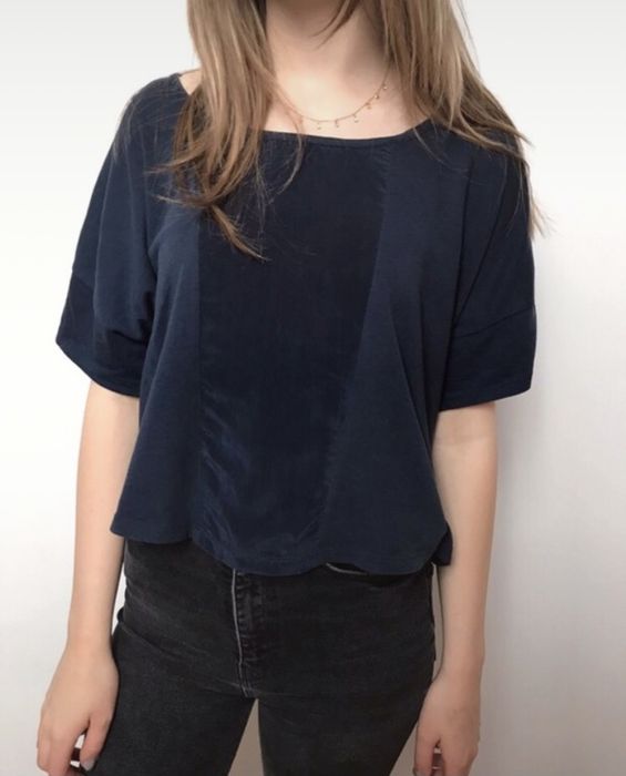 Szeroki crop top granatowy navy z wstawką H&M XS S oversize