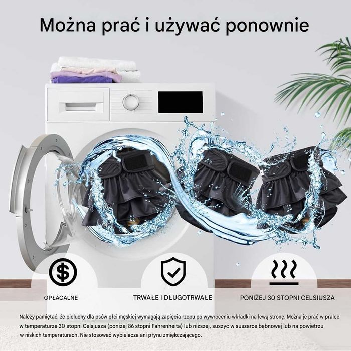 Wielorazowe Pieluchy dla Psa 2 szt czarne pampersy psie majtki Rozmiar S