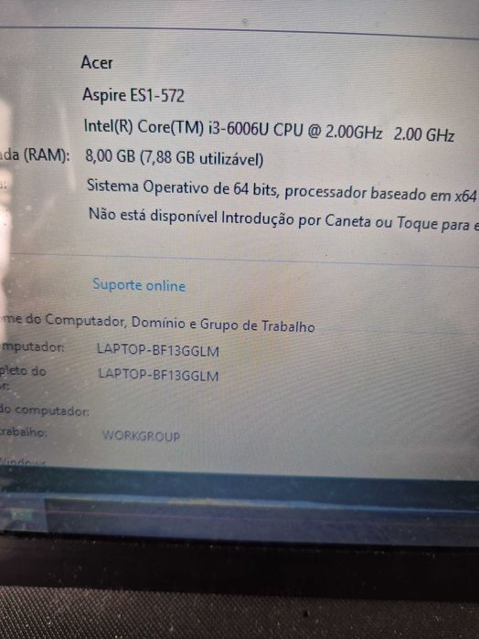 Motherboard acer ES1-572 processador i3-6006U testada sem anomalia