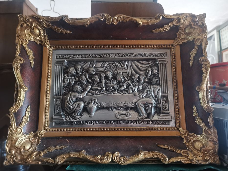 Quadro da última ceia de Cristo em estanho