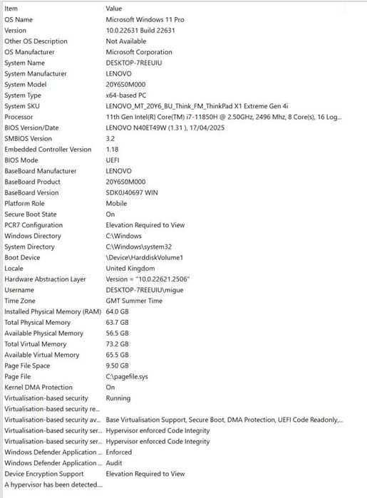 Lenovo ThinkPad X1 Extreme Gen 4i (i7, 64GB RAM SSD 1TB