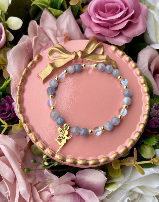 Bransoletka kamienie naturalne Angelit i kryształ górski aura anielska