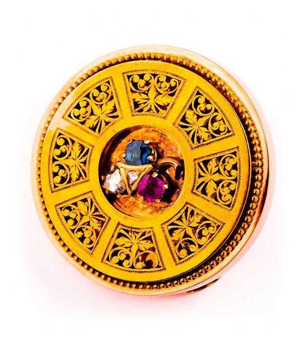 Broszka 7,36g - Diamenty - Niepoprawiany Rubin i Szafir - AUSTRO-WĘGRY