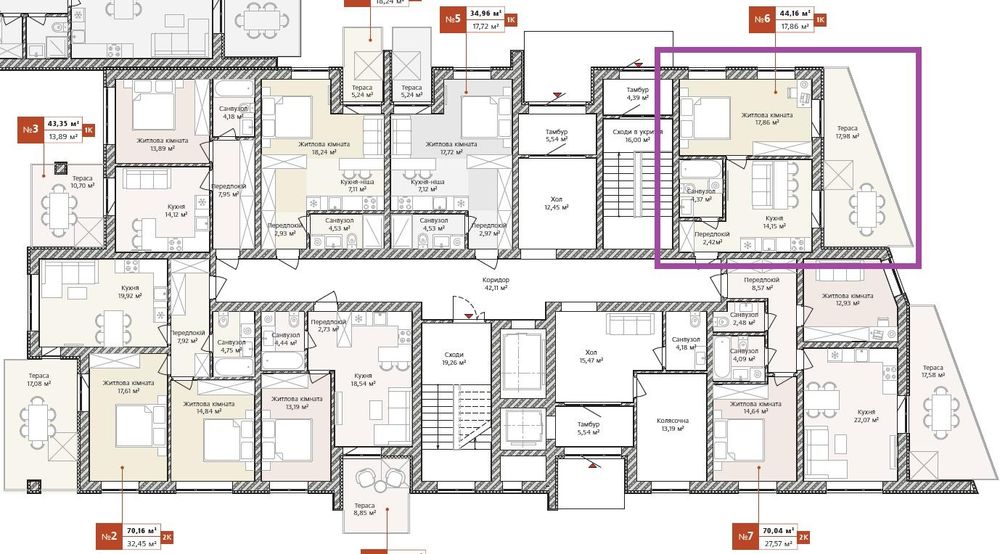 Продаж 1к квартири 44,16 м² з терасою 17,98  м² в  Ірпені в новому ЖК Бруклін •  52992$ • оформлення 1%• ваучер • сертифікат - Вид 2