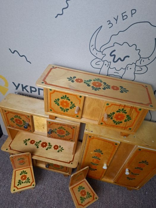 Комплект кукольная мебель СССР гарнитур шкаф шифонер стулья тумбочка
