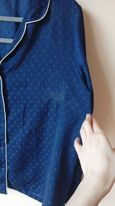 Granatowa elegancka satynowa piżama , spodnie i koszula, Tchibo, r.XL